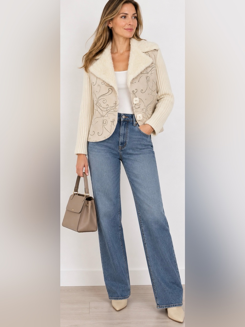 Crazy Wool Cream Wool Blend Jacket Faux Fur Collar– Like New size S